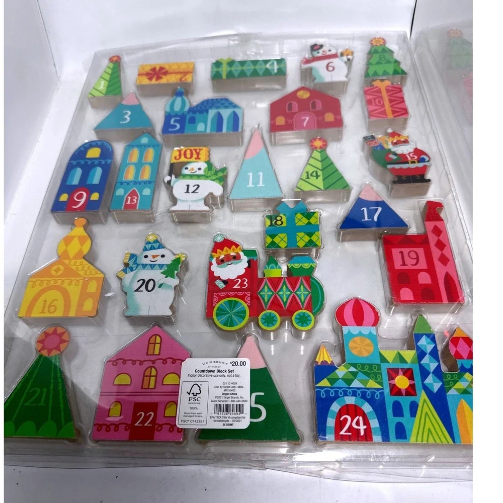 Wondershop Countdown Block Set Christmas Wood Advent Calendar 25pc MulticolorNEW